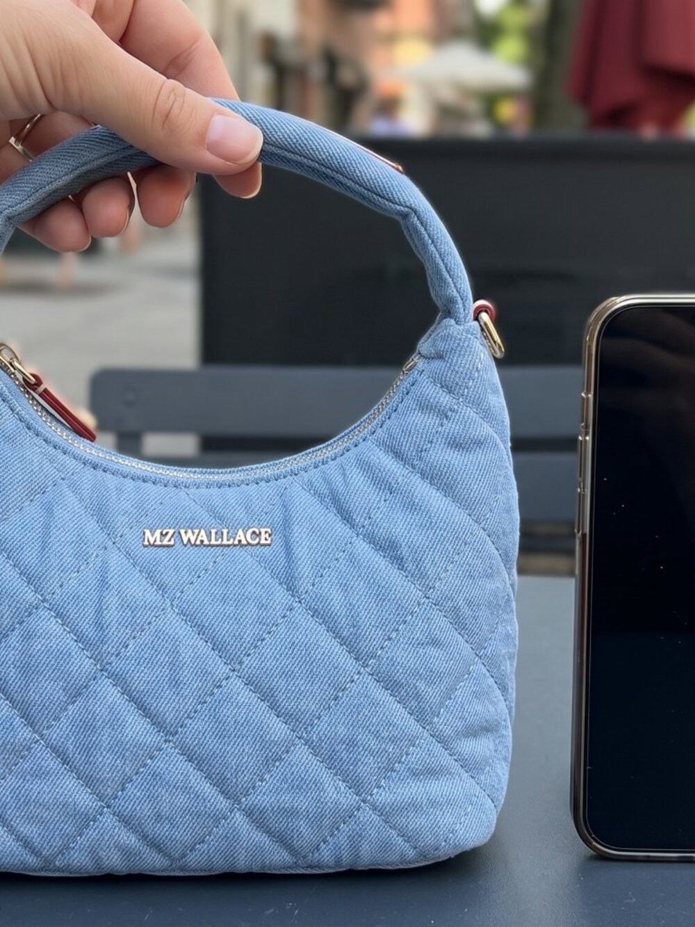 NWT MZ Wallace Mini Metro Hobo Crossbody Bag in Light Denim Blue Quilted - Picture 2 of 8